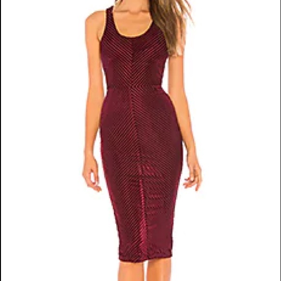Super Down “Shay Chevron Bodycon Dress” in Burgundy - Picture 1 of 4